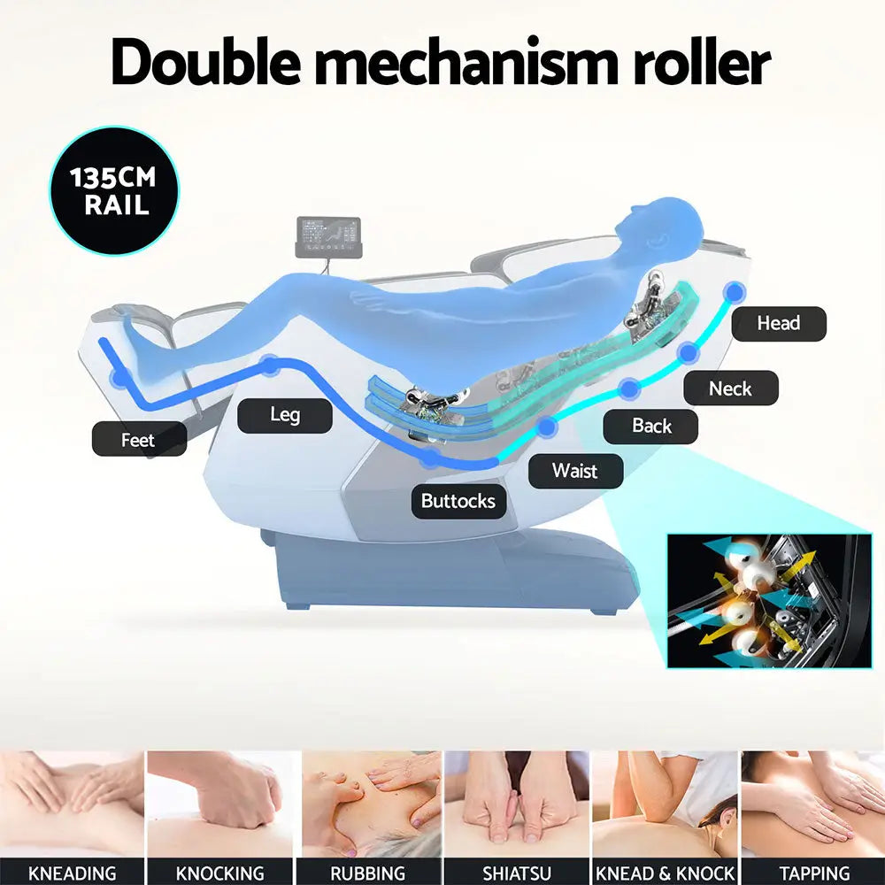 Livemor 4D Massage Chair Electric Recliner Double Core Mechanism Massager Melisa White - Furniture > Bar Stools &