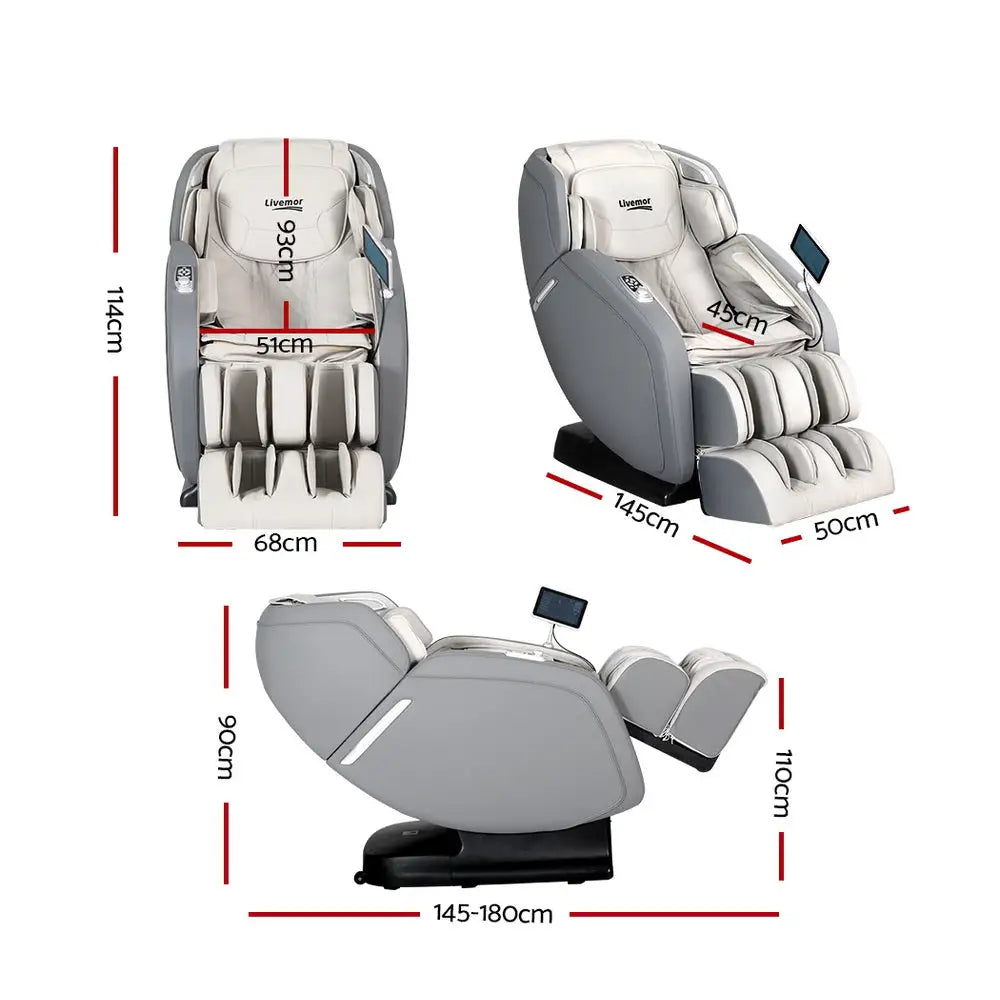 Livemor 4D Massage Chair Electric Recliner Home Massager Gary - Furniture > Bar Stools & Chairs > Massage Chairs