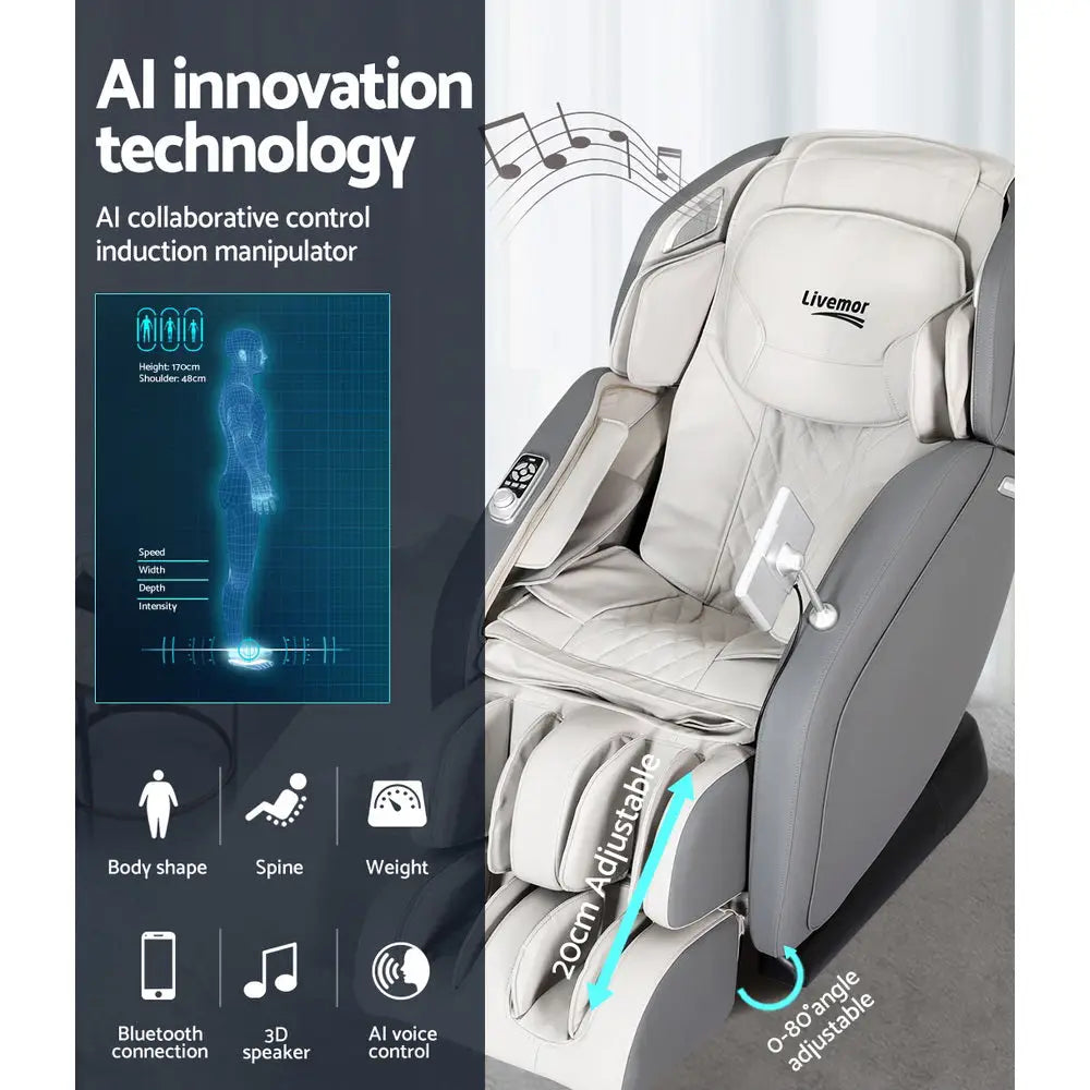 Livemor 4D Massage Chair Electric Recliner Home Massager Gary - Furniture > Bar Stools & Chairs > Massage Chairs