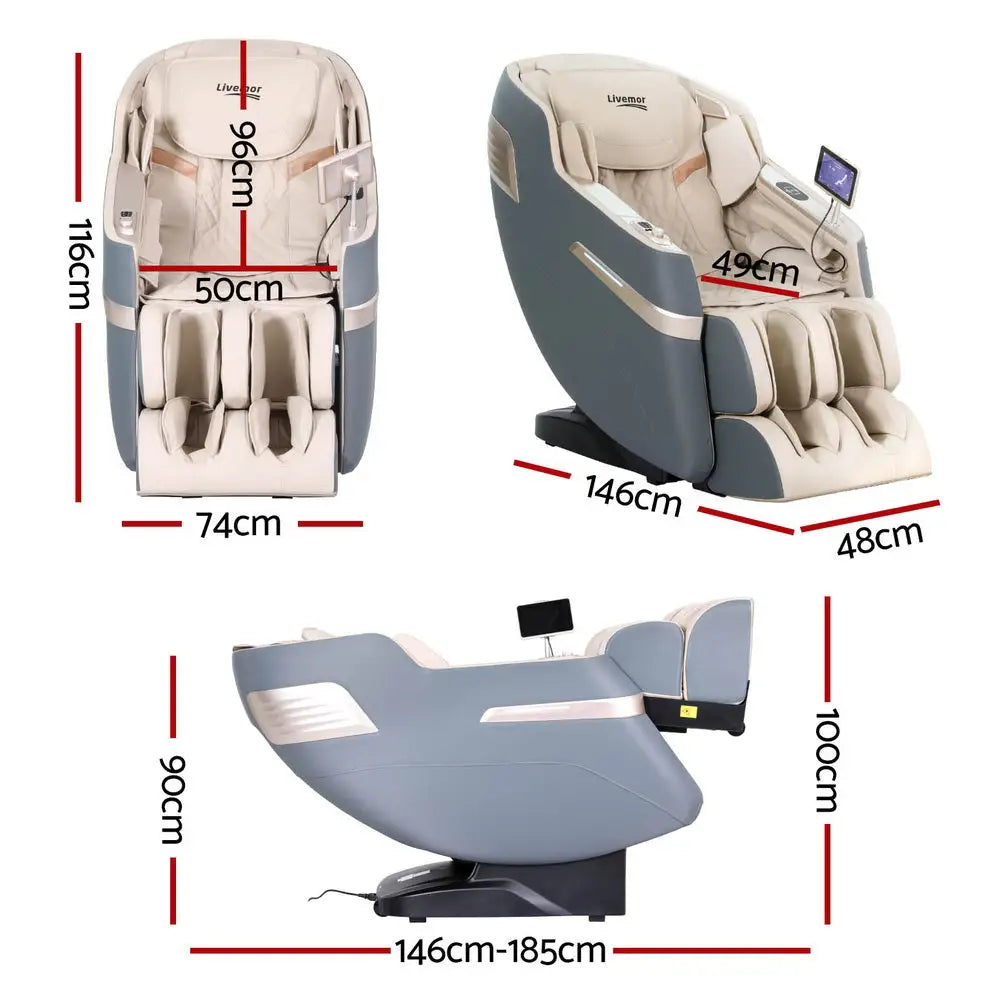 Livemor 4D Massage Chair Electric Recliner Home Massager Gray Sina - Furniture > Bar Stools & Chairs > Massage Chairs