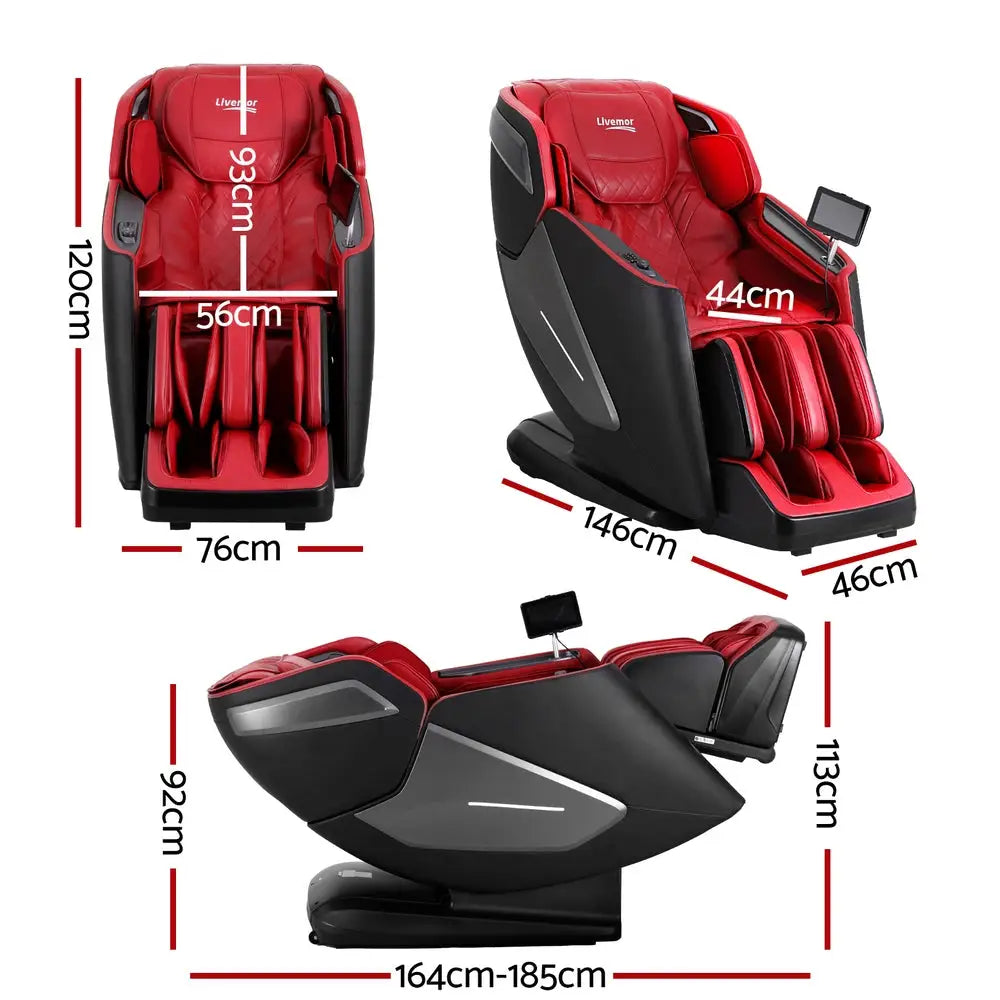 Livemor 4D Massage Chair Electric Recliner Home Massager Red - Furniture > Bar Stools & Chairs > Massage Chairs