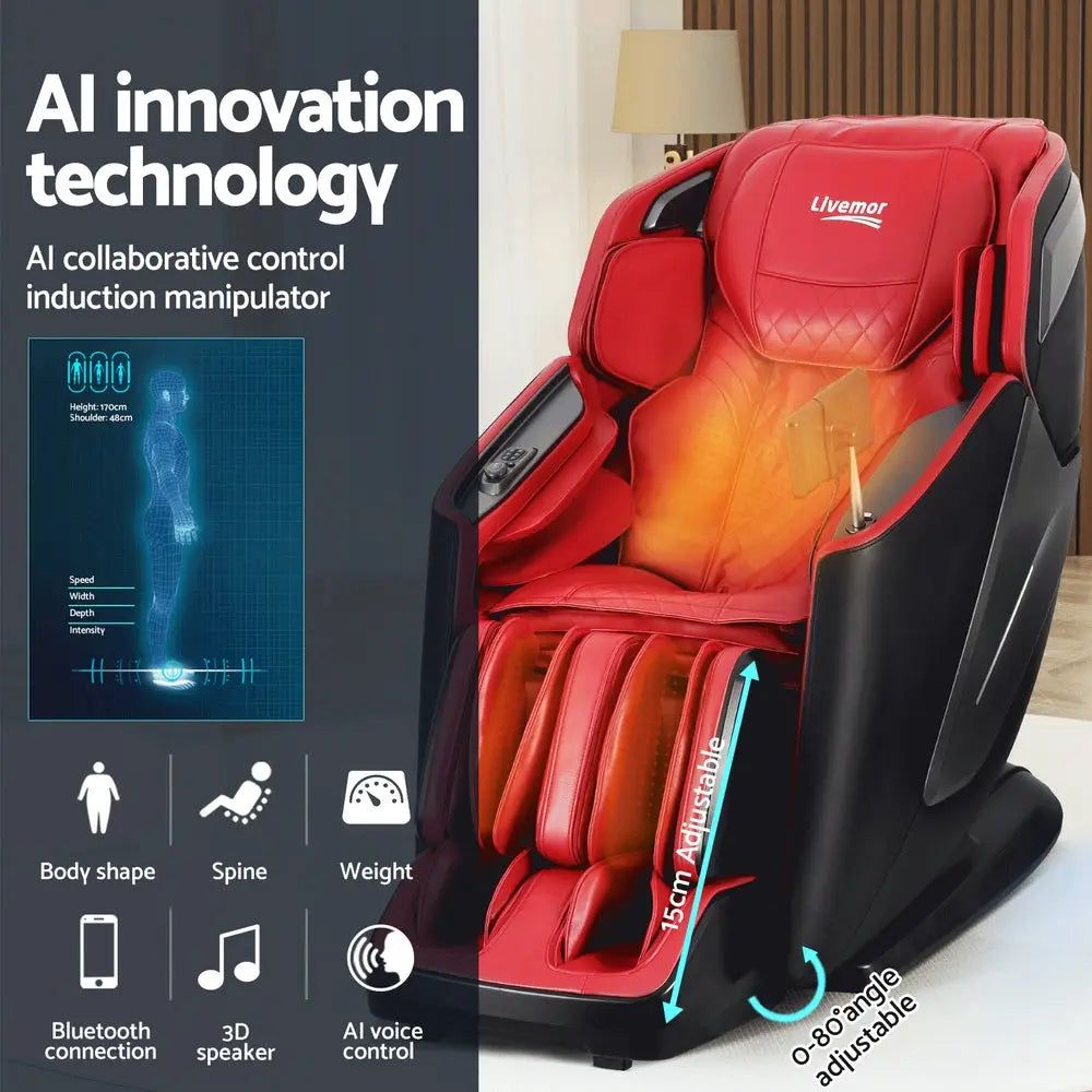 Livemor 4D Massage Chair Electric Recliner Home Massager Red - Furniture > Bar Stools & Chairs > Massage Chairs