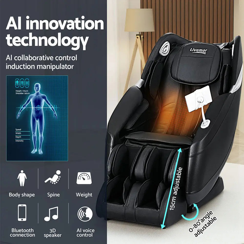 Livemor Massage Chair Electric Recliner Home 3D Massager Flynn - Black - Furniture > Bar Stools & Chairs > Massage