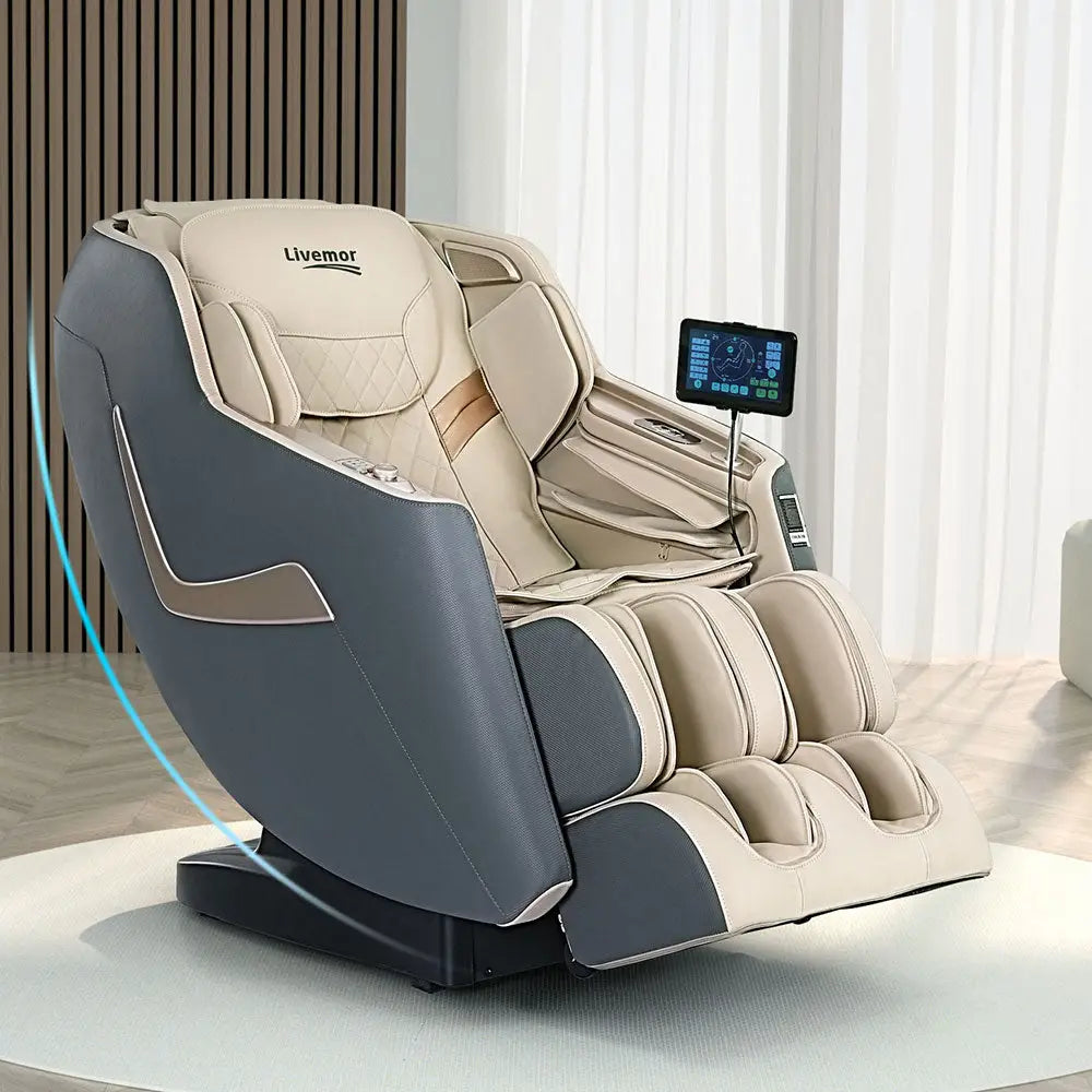 Livemor Massage Chair Electric Recliner Home Massager 3D Opal - Beige/Grey - Furniture > Bar Stools & Chairs > Massage