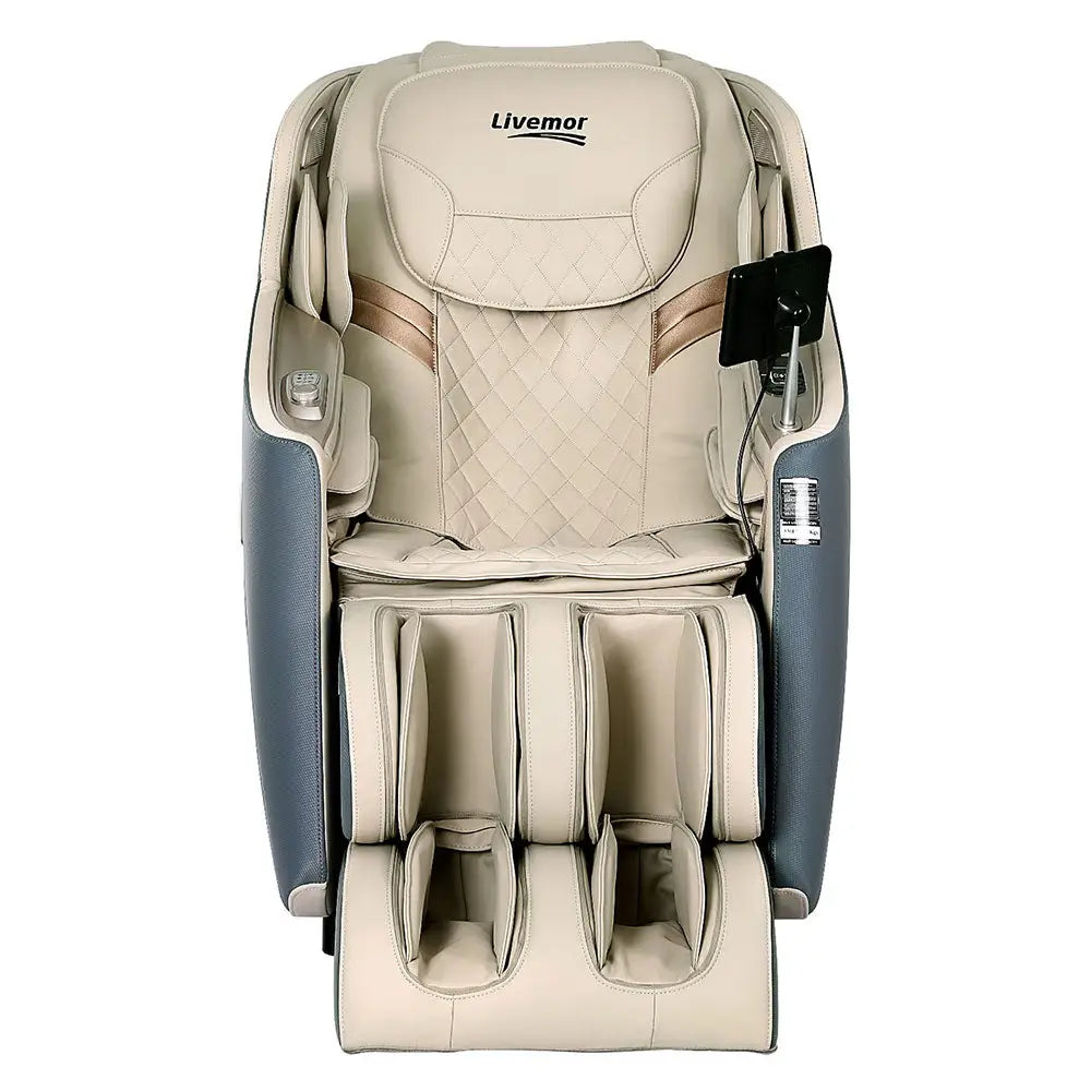 Livemor Massage Chair Electric Recliner Home Massager 3D Opal - Beige/Grey - Furniture > Bar Stools & Chairs > Massage
