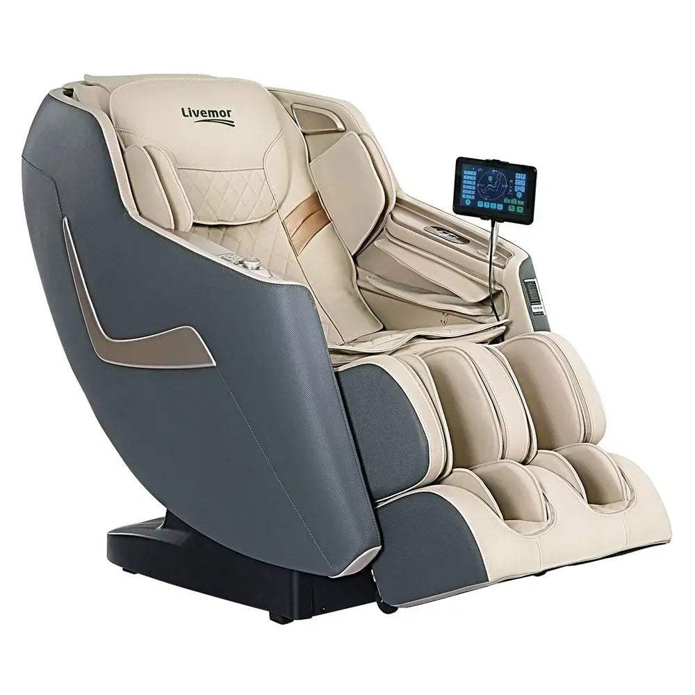 Livemor Massage Chair Electric Recliner Home Massager 3D Opal - Beige/Grey - Furniture > Bar Stools & Chairs > Massage