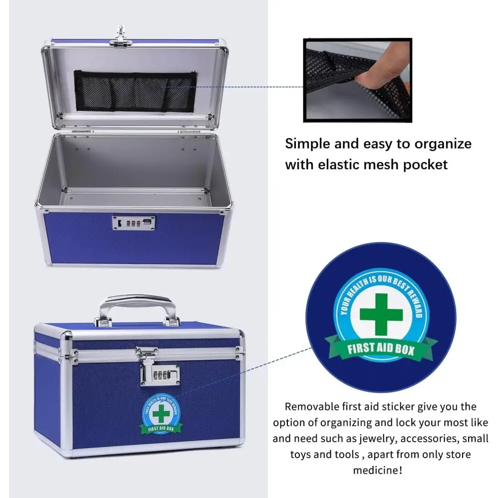 Locking Combination Medicine Box (Blue/Medium) - Home & Garden > Storage