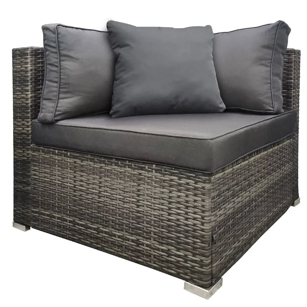 LONDON RATTAN 1 Seater Outdoor Corner Modular Lounge Chair Grey - Furniture > Outdoor