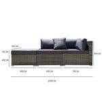 LONDON RATTAN 3 Seater Modular Outdoor Lounge Setting Grey - Furniture > Outdoor