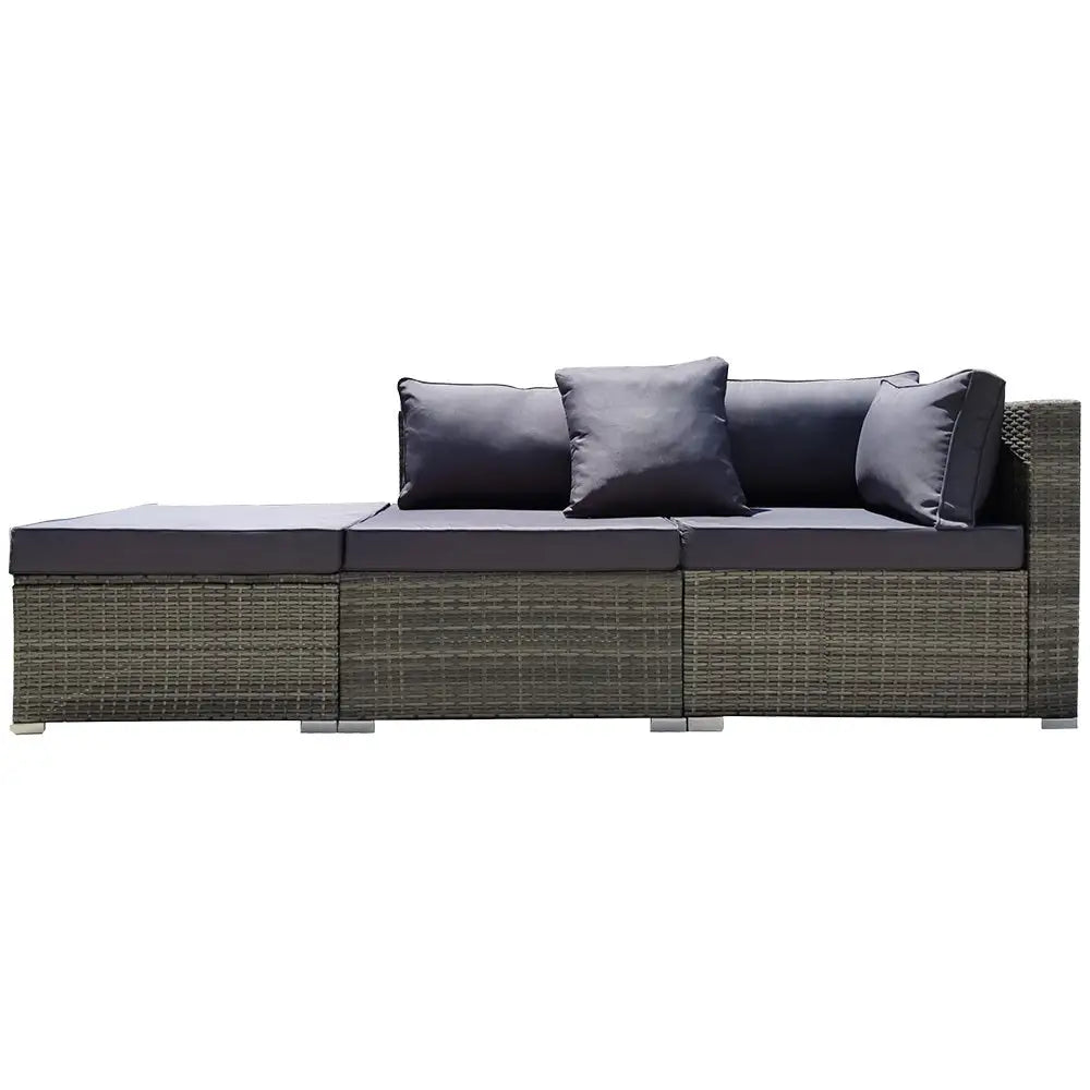 LONDON RATTAN 3 Seater Modular Outdoor Lounge Setting Grey - Furniture > Outdoor