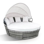 LONDON RATTAN 3PC Outdoor Daybed Patio Rattan Sofa Sun Lounge Furniture Grey Wicker Off White Canopy - Furniture >