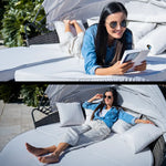 LONDON RATTAN 3PC Outdoor Daybed Patio Rattan Sofa Sun Lounge Furniture Grey Wicker Off White Canopy - Furniture >