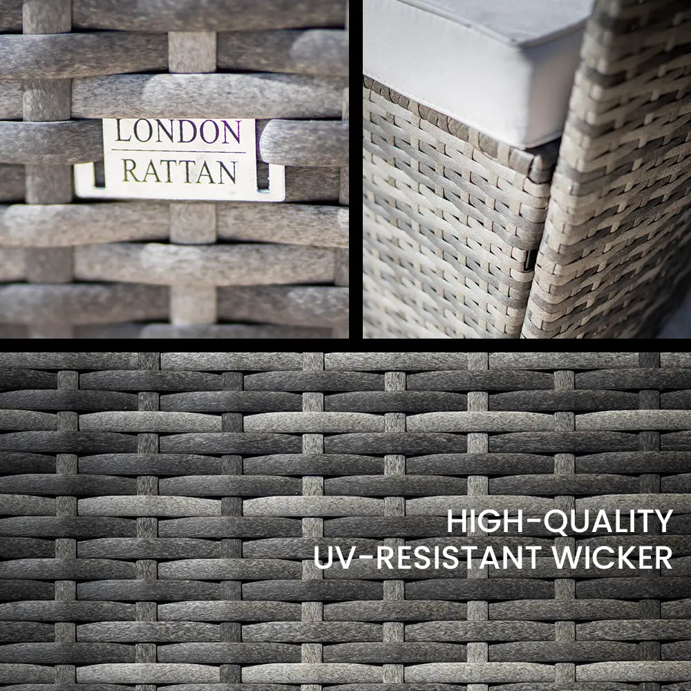 LONDON RATTAN 3PC Outdoor Daybed Patio Rattan Sofa Sun Lounge Furniture Grey Wicker Off White Canopy - Furniture >