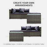 LONDON RATTAN 4 Piece 3 Seater Modular Outdoor Lounge Setting Grey - Furniture > Outdoor