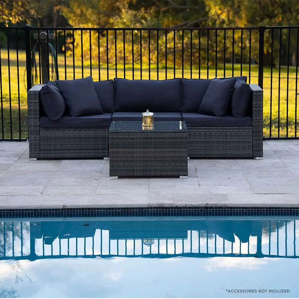 LONDON RATTAN 4 Piece 3 Seater Modular Outdoor Lounge Setting incl. Coffee Table Grey - Furniture > Outdoor