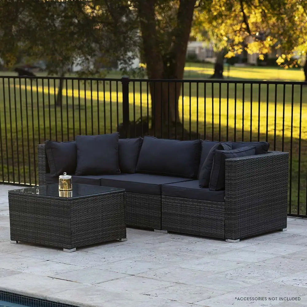 LONDON RATTAN 4 Piece 3 Seater Modular Outdoor Lounge Setting incl. Coffee Table Grey - Furniture > Outdoor