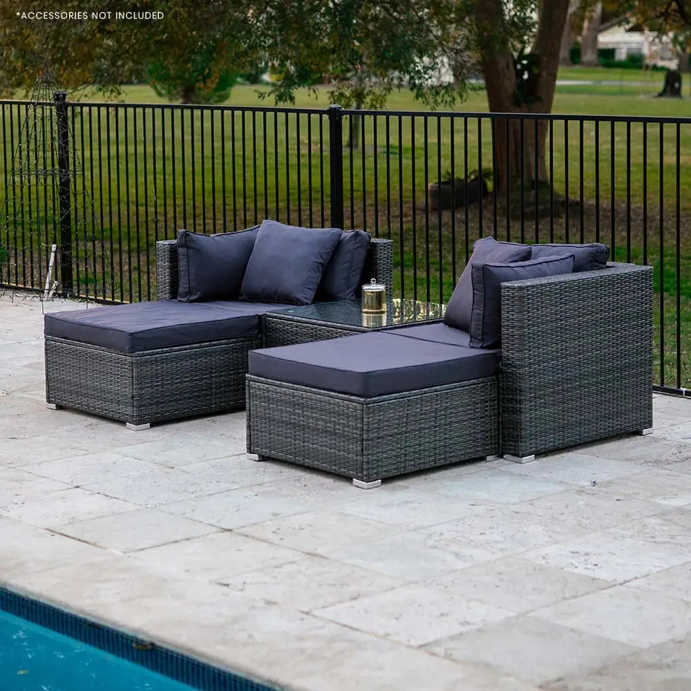 LONDON RATTAN 4 Seater Modular Outdoor Lounge Setting with Coffee Table Grey - Furniture > Outdoor