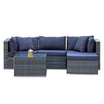 LONDON RATTAN 4 Seater Modular Outdoor Lounge Setting with Coffee Table Grey - Furniture > Outdoor
