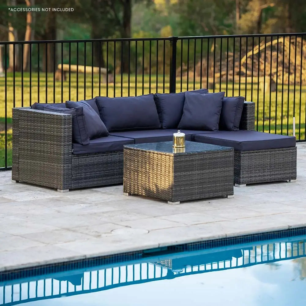 LONDON RATTAN 4 Seater Modular Outdoor Lounge Setting with Coffee Table Grey - Furniture > Outdoor