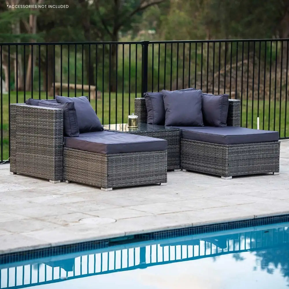 LONDON RATTAN 4 Seater Modular Outdoor Lounge Setting with Coffee Table Grey - Furniture > Outdoor