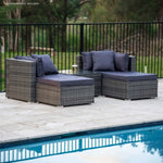 LONDON RATTAN 4 Seater Modular Outdoor Lounge Setting with Coffee Table Grey - Furniture > Outdoor