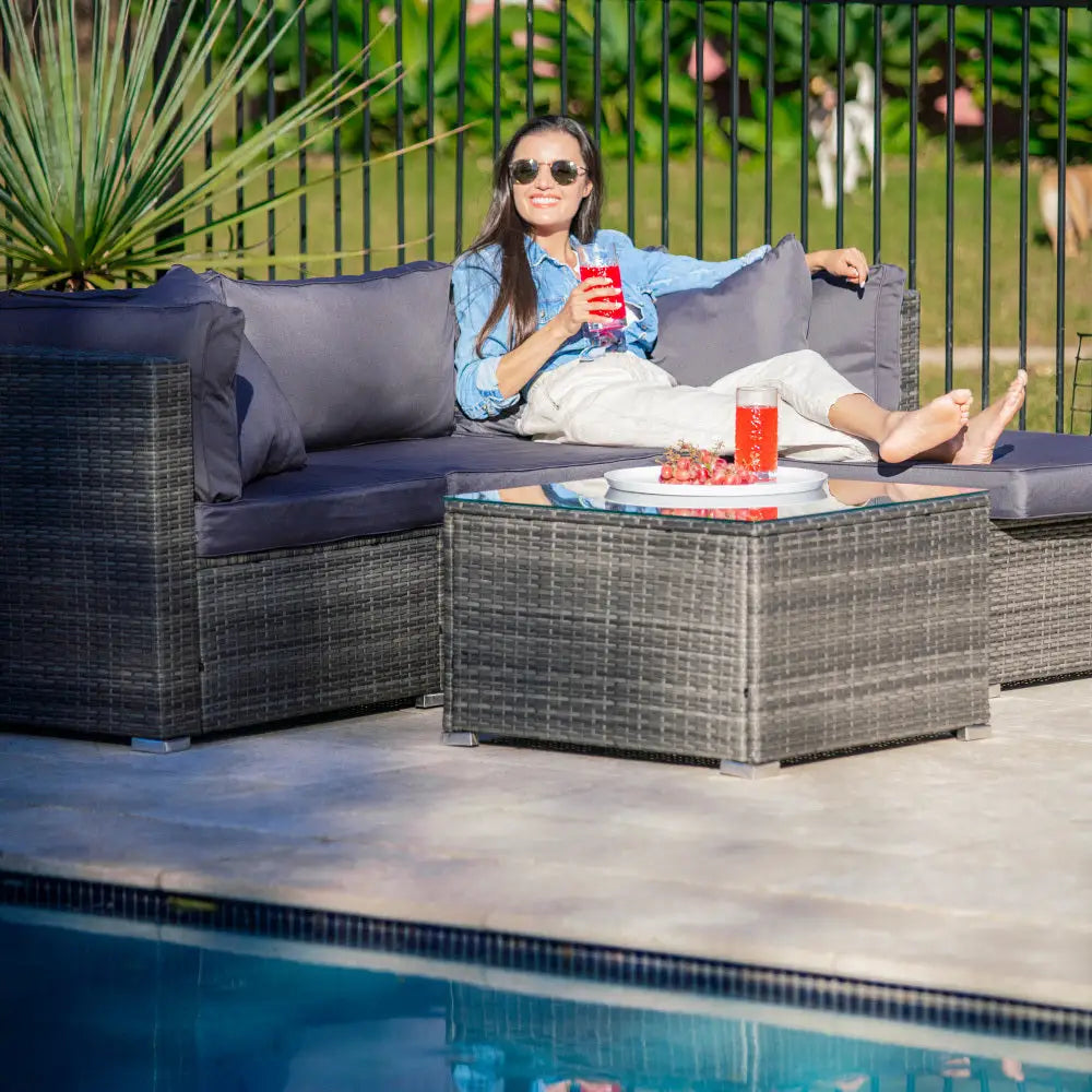 LONDON RATTAN 4 Seater Modular Outdoor Lounge Setting with Coffee Table Grey - Furniture > Outdoor