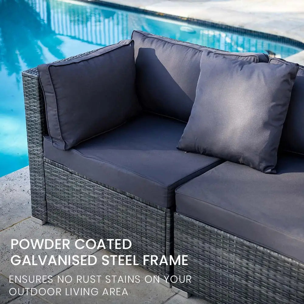 LONDON RATTAN 4 Seater Modular Outdoor Lounge Setting with Coffee Table Grey - Furniture > Outdoor