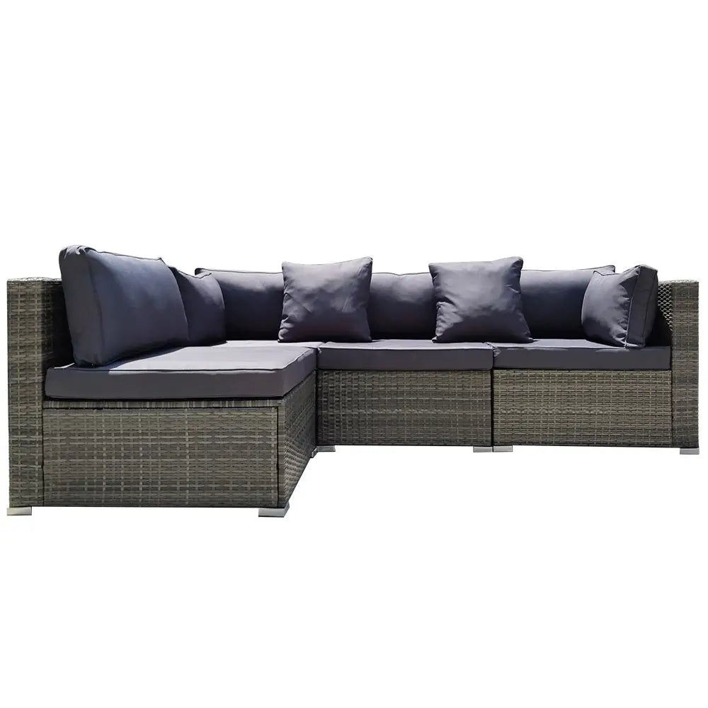 LONDON RATTAN 4 Seater Modular Outdoor Lounge Sofa Setting Grey - Furniture > Outdoor