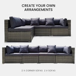 LONDON RATTAN 4 Seater Modular Outdoor Lounge Sofa Setting Grey - Furniture > Outdoor