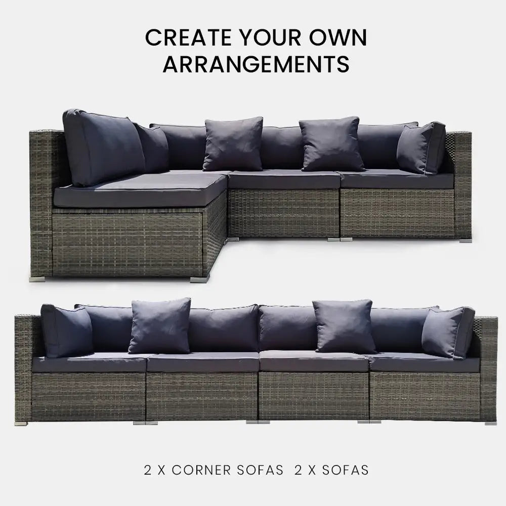 LONDON RATTAN 4 Seater Modular Outdoor Lounge Sofa Setting Grey - Furniture > Outdoor