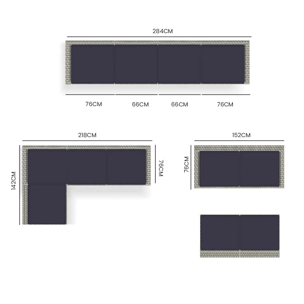 LONDON RATTAN 4 Seater Modular Outdoor Lounge Sofa Setting Grey - Furniture > Outdoor