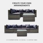 LONDON RATTAN 5 Piece 4 Seater Outdoor Modular Lounge Setting with Coffee Table Grey - Furniture > Outdoor