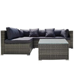 LONDON RATTAN 5 Piece 4 Seater Outdoor Modular Lounge Setting with Coffee Table Grey - Furniture > Outdoor