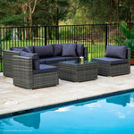 LONDON RATTAN 5 Seater Modular Outdoor Lounge Setting with Coffee Table Grey - Furniture > Outdoor