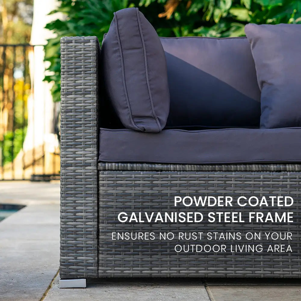 LONDON RATTAN 5 Seater Modular Outdoor Lounge Setting with Coffee Table Grey - Furniture > Outdoor