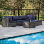 LONDON RATTAN 5 Seater Modular Outdoor Lounge Setting with Coffee Table Grey - Furniture > Outdoor