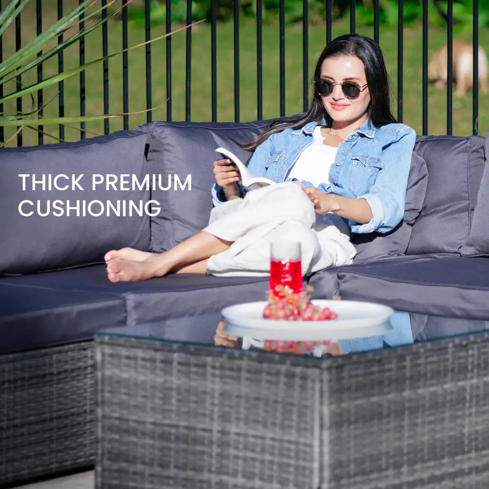 LONDON RATTAN 5 Seater Modular Outdoor Lounge Setting with Coffee Table Grey - Furniture > Outdoor