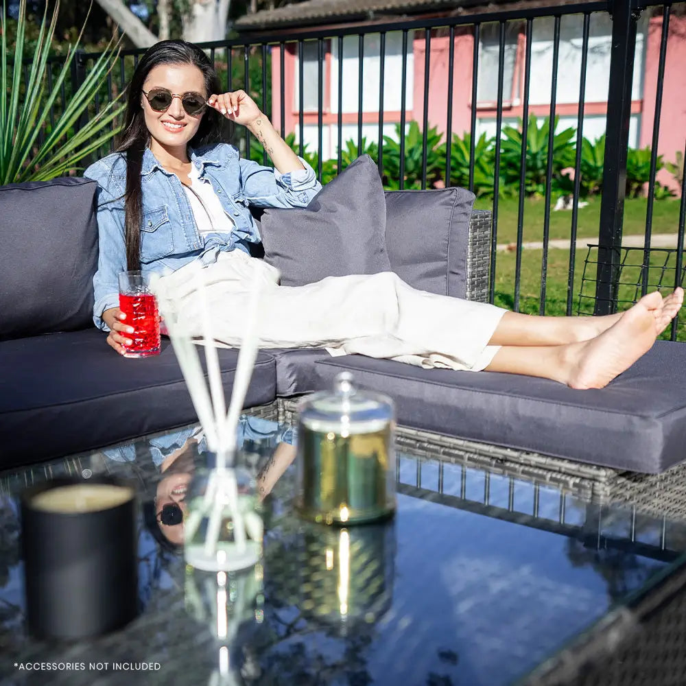 LONDON RATTAN 5 Seater Modular Outdoor Lounge Setting with Coffee Table Grey - Furniture > Outdoor