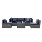 LONDON RATTAN 5 Seater Modular Outdoor Lounge Setting with Coffee Table Grey - Furniture > Outdoor