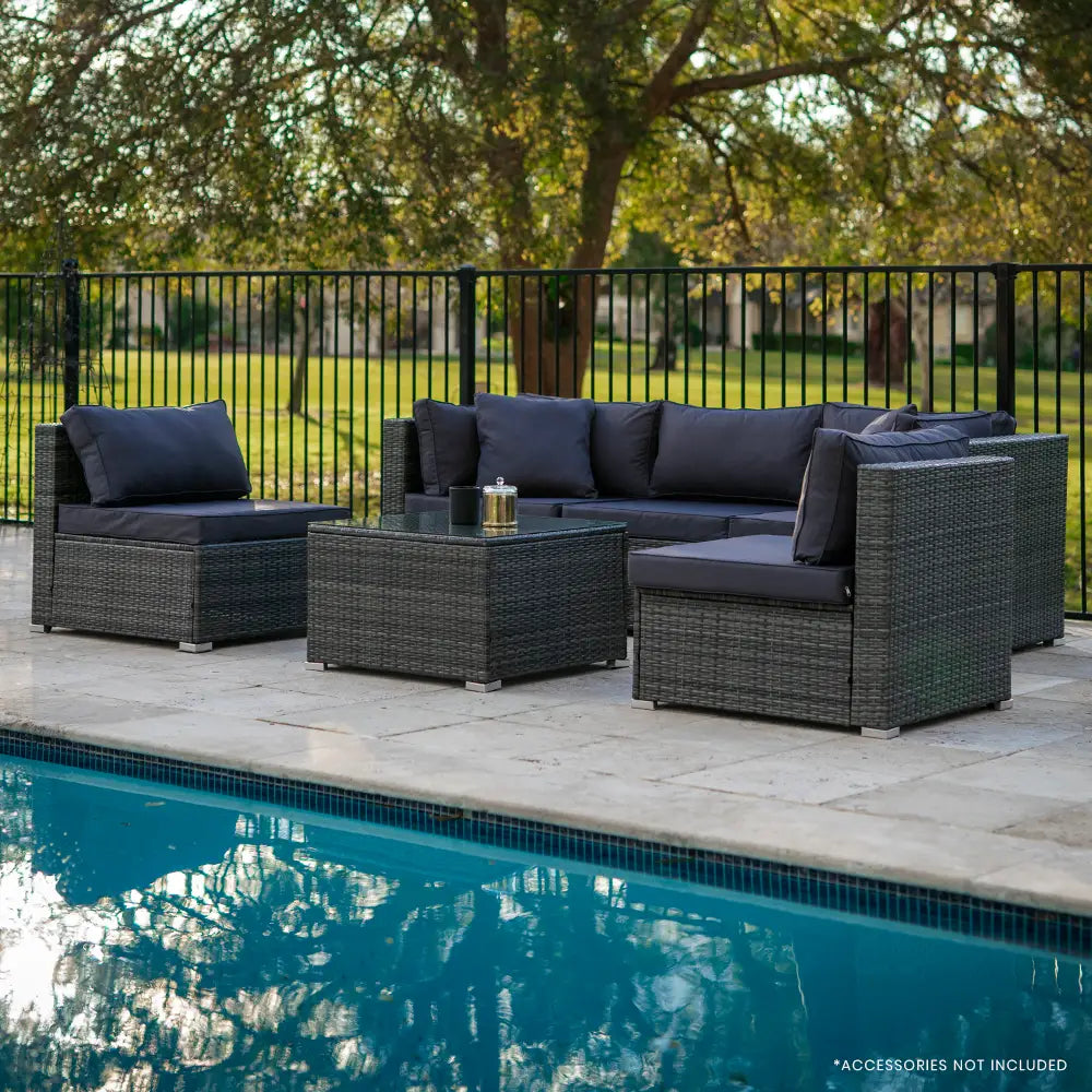 LONDON RATTAN 5 Seater Modular Outdoor Lounge Setting with Coffee Table Grey - Furniture > Outdoor