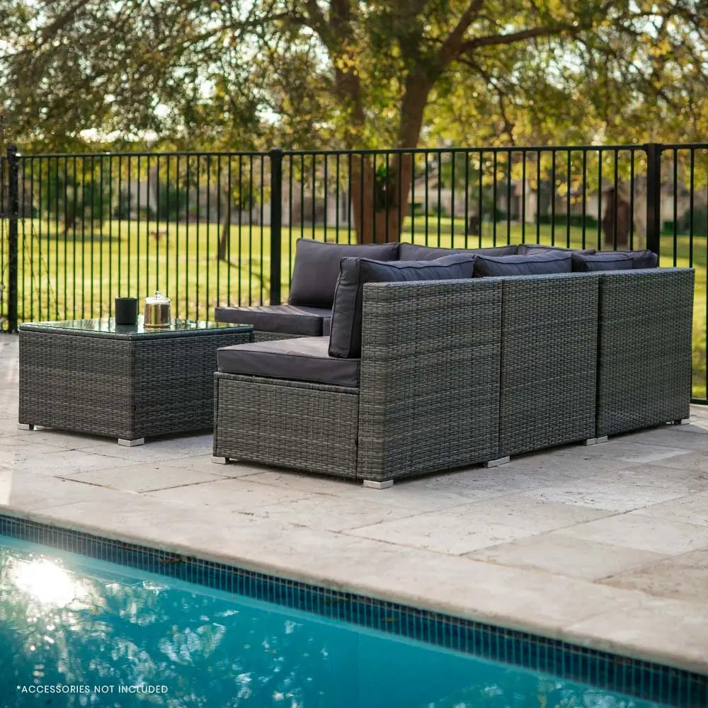 LONDON RATTAN 5 Seater Modular Outdoor Setting Lounge with Coffee Table Grey - Furniture > Outdoor