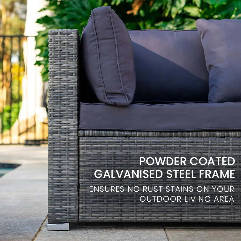 LONDON RATTAN 6 Seater Modular Outdoor Lounge Setting Grey - Furniture > Outdoor