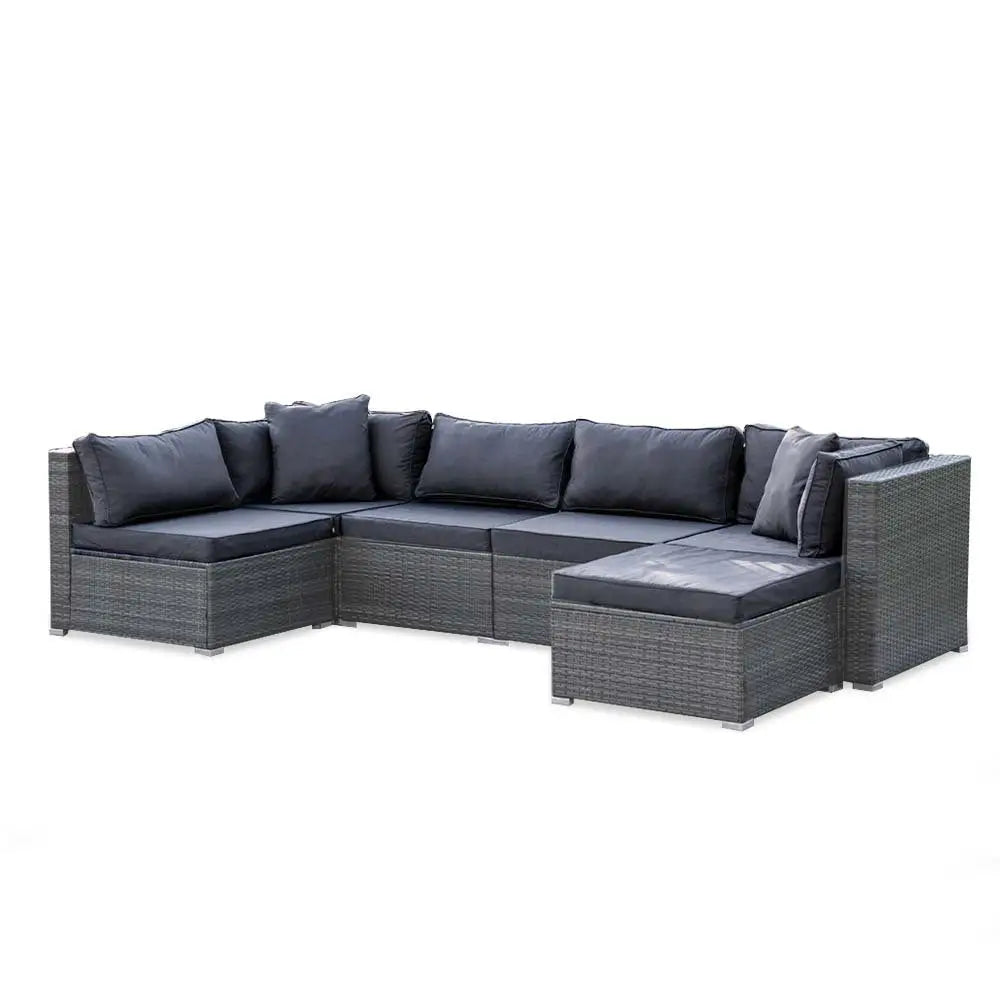 LONDON RATTAN 6 Seater Modular Outdoor Lounge Setting Grey - Furniture > Outdoor