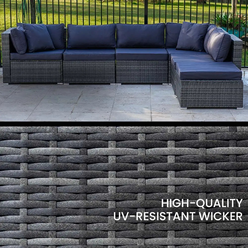 LONDON RATTAN 6 Seater Modular Outdoor Lounge Setting Grey - Furniture > Outdoor