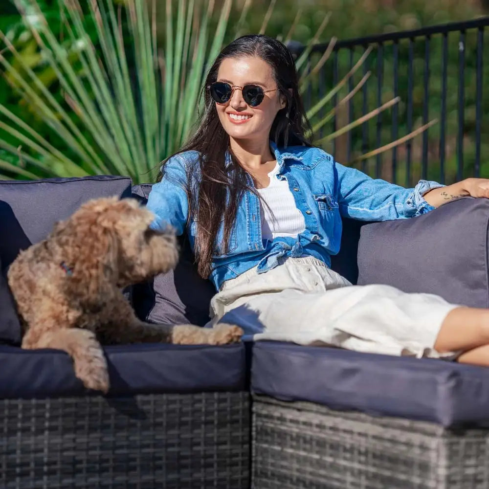 LONDON RATTAN 6 Seater Modular Outdoor Lounge Setting Grey - Furniture > Outdoor