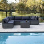 LONDON RATTAN 7 Piece 6 Seater Modular Outdoor Lounge Setting with Coffee Table Grey - Furniture > Outdoor