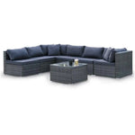 LONDON RATTAN 7 Piece 6 Seater Modular Outdoor Lounge Setting with Coffee Table Grey - Furniture > Outdoor