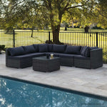 LONDON RATTAN 7 Piece 6 Seater Modular Outdoor Lounge Setting with Coffee Table Grey - Furniture > Outdoor