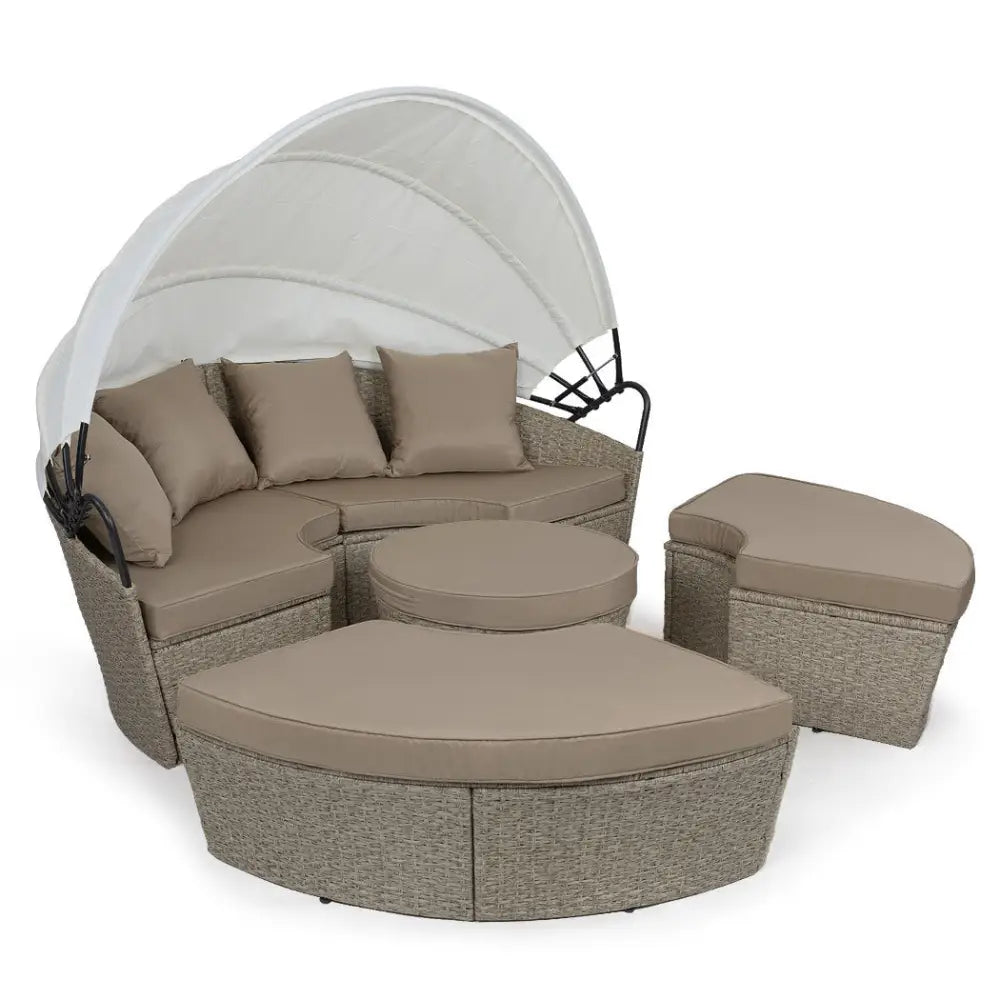 LONDON RATTAN Day Bed Daybed Sofa Garden Wicker Outdoor Furniture Round - Furniture > Outdoor