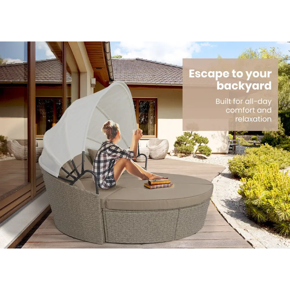 LONDON RATTAN Day Bed Daybed Sofa Garden Wicker Outdoor Furniture Round - Furniture > Outdoor